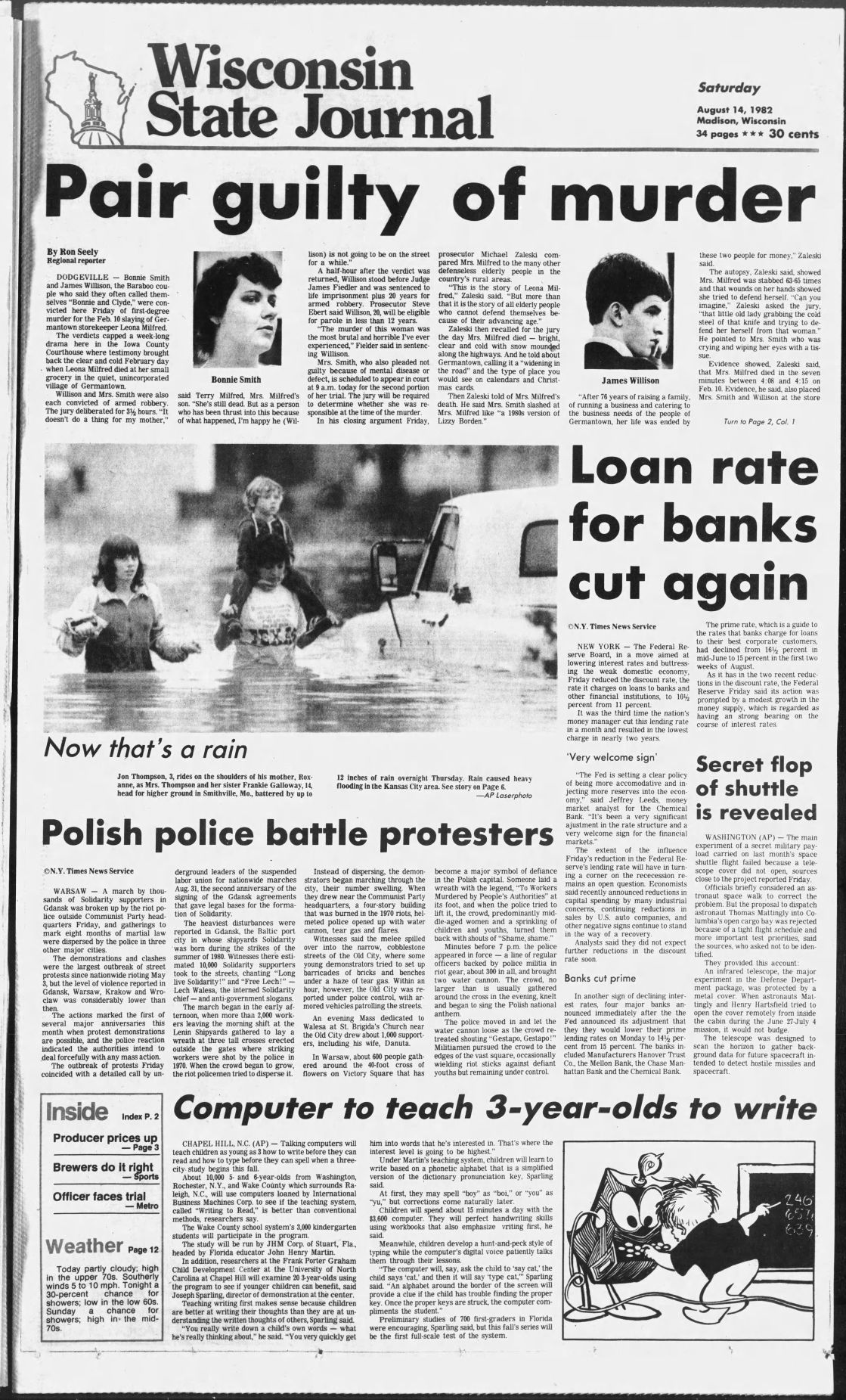 State Journal front page, Aug. 14, 1982